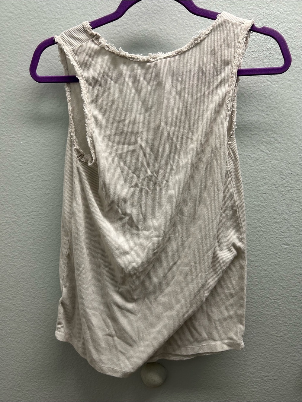 Washed Cream Ribbed Raw-Edge Tank Top - Picture 3 of 3